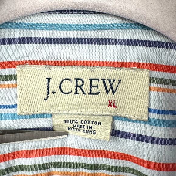 J Crew Blue White Red Long Sleeve Vertical Stripes Collared Button Up Shirt XL - Picture 3 of 5